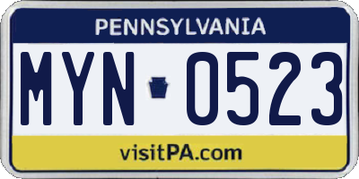 PA license plate MYN0523
