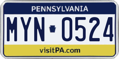 PA license plate MYN0524