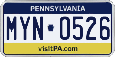 PA license plate MYN0526