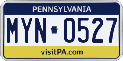 PA license plate MYN0527