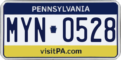 PA license plate MYN0528