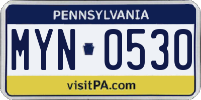 PA license plate MYN0530