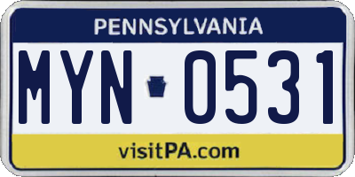 PA license plate MYN0531