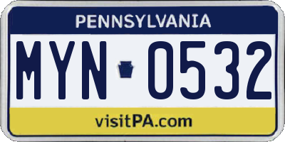 PA license plate MYN0532