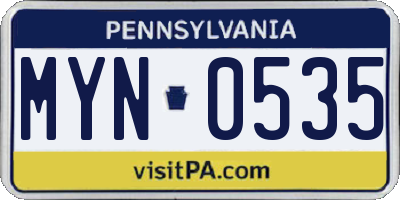 PA license plate MYN0535