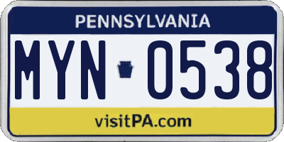 PA license plate MYN0538