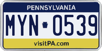 PA license plate MYN0539
