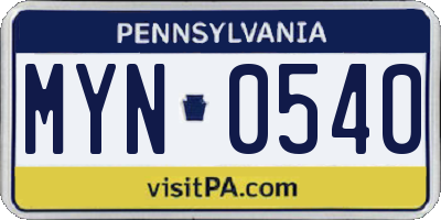 PA license plate MYN0540