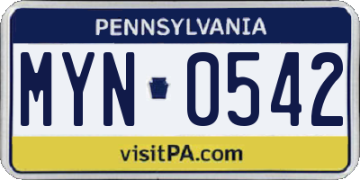 PA license plate MYN0542