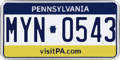 PA license plate MYN0543