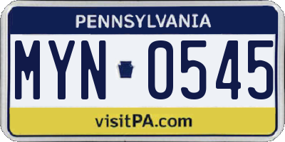 PA license plate MYN0545