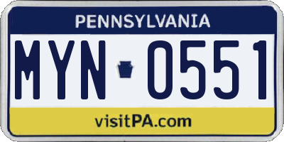 PA license plate MYN0551