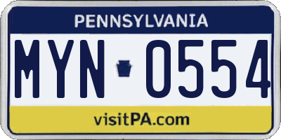 PA license plate MYN0554