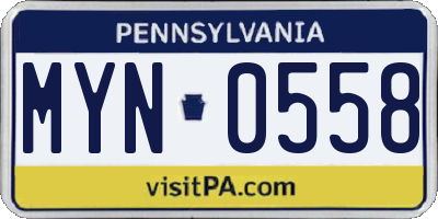PA license plate MYN0558
