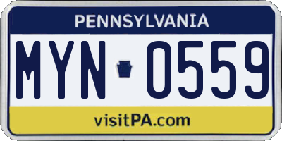 PA license plate MYN0559