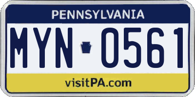 PA license plate MYN0561