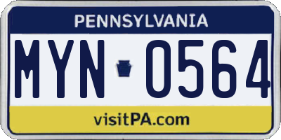 PA license plate MYN0564
