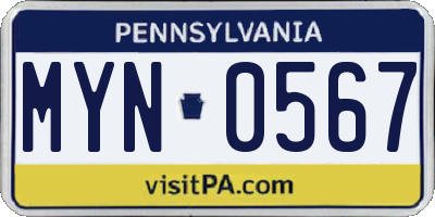 PA license plate MYN0567