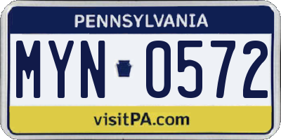 PA license plate MYN0572