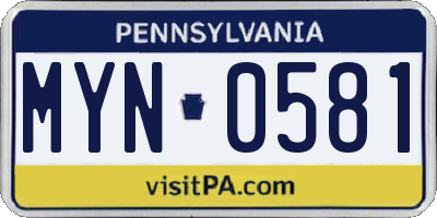 PA license plate MYN0581