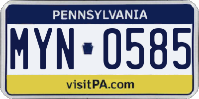 PA license plate MYN0585