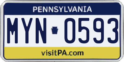 PA license plate MYN0593