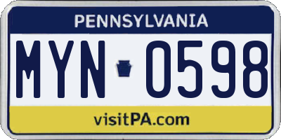 PA license plate MYN0598