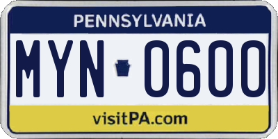 PA license plate MYN0600