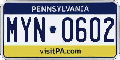 PA license plate MYN0602
