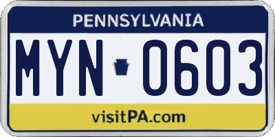 PA license plate MYN0603