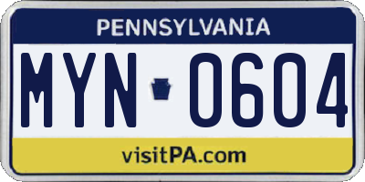 PA license plate MYN0604