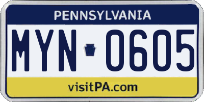 PA license plate MYN0605