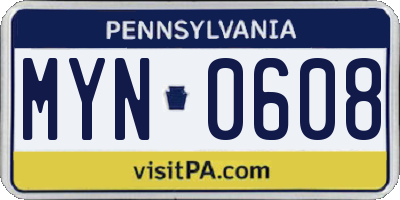 PA license plate MYN0608