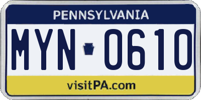 PA license plate MYN0610
