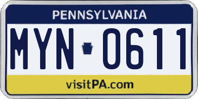 PA license plate MYN0611