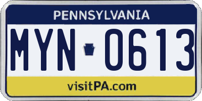 PA license plate MYN0613