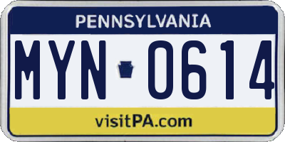 PA license plate MYN0614
