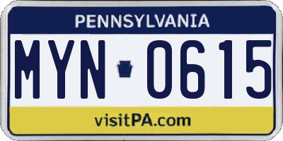 PA license plate MYN0615