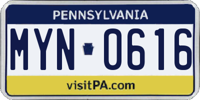 PA license plate MYN0616