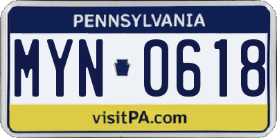 PA license plate MYN0618