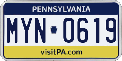 PA license plate MYN0619