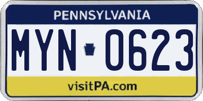 PA license plate MYN0623