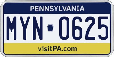 PA license plate MYN0625