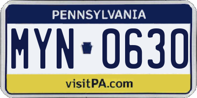 PA license plate MYN0630