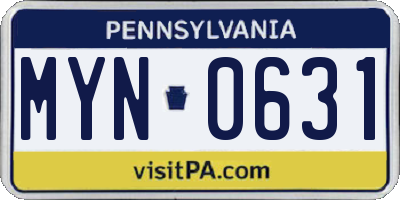 PA license plate MYN0631