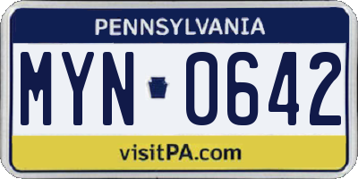 PA license plate MYN0642