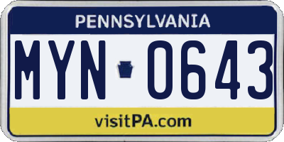 PA license plate MYN0643