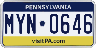 PA license plate MYN0646