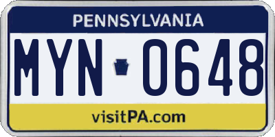 PA license plate MYN0648