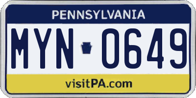 PA license plate MYN0649
